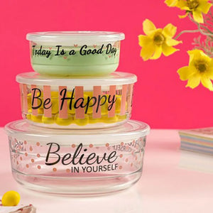 Printed Glass Jar 3 Pcs Set
