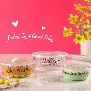 Printed Glass Jar 3 Pcs Set