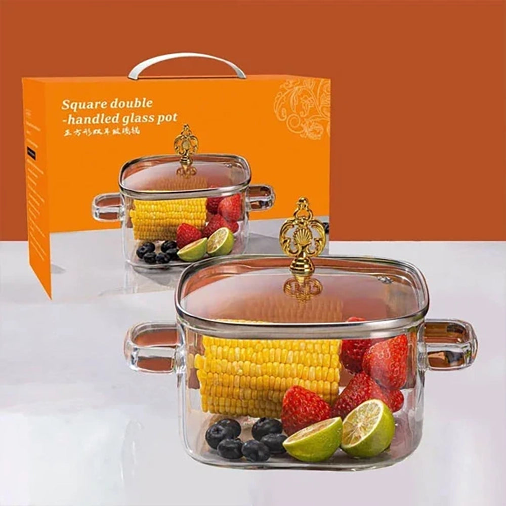 2.2L Heat-Resistant Borosilicate Glass Pot with Lid