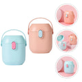 Two small portable containers, one blue and one pink, with handles on a white background.
