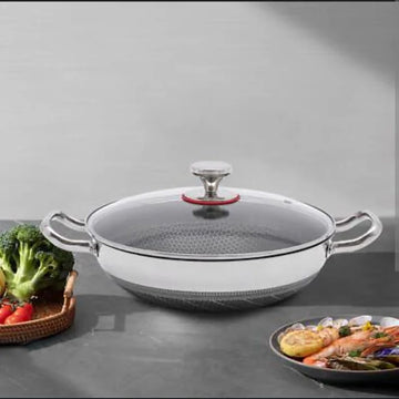 304 Stainless Steel Non-Stick Frying Pan – 28cm Honeycomb Wok