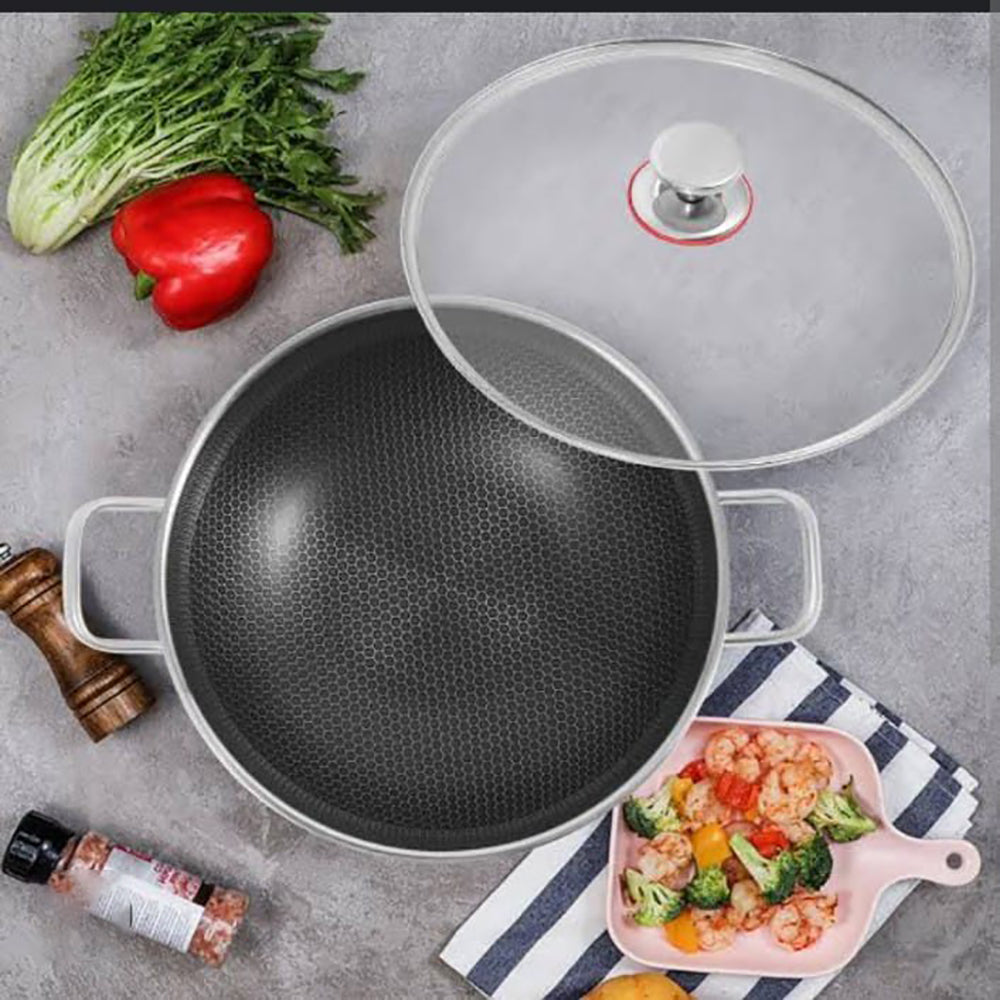 304 Stainless Steel Non-Stick Frying Pan – 28cm Honeycomb Wok