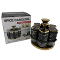 Spice carousel with packaging on a white background