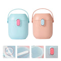 Two small containers, one light blue and one pink, with handles on a white background.