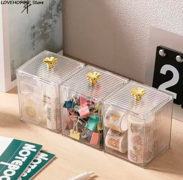 Elegant Minimalist Dustproof Makeup Cotton Swab Storage Box Cosmetic Organizer Desktop  Makeup Desk Accessories Plastic Material