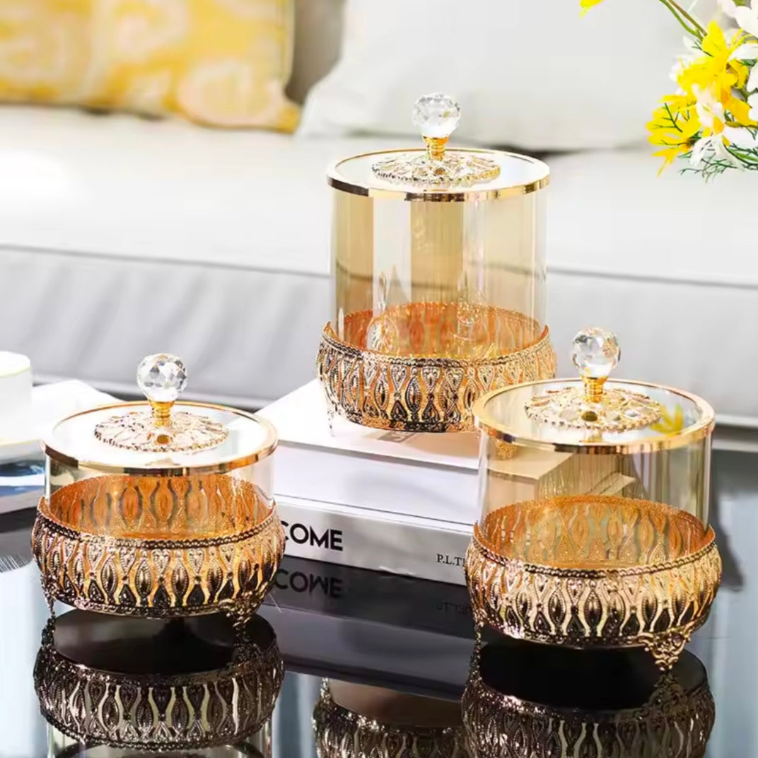 Modern Light Luxury Metal & Glass  Candy Jar-Decorative Storage Tank for Living Room Creative Home Decoration With American St