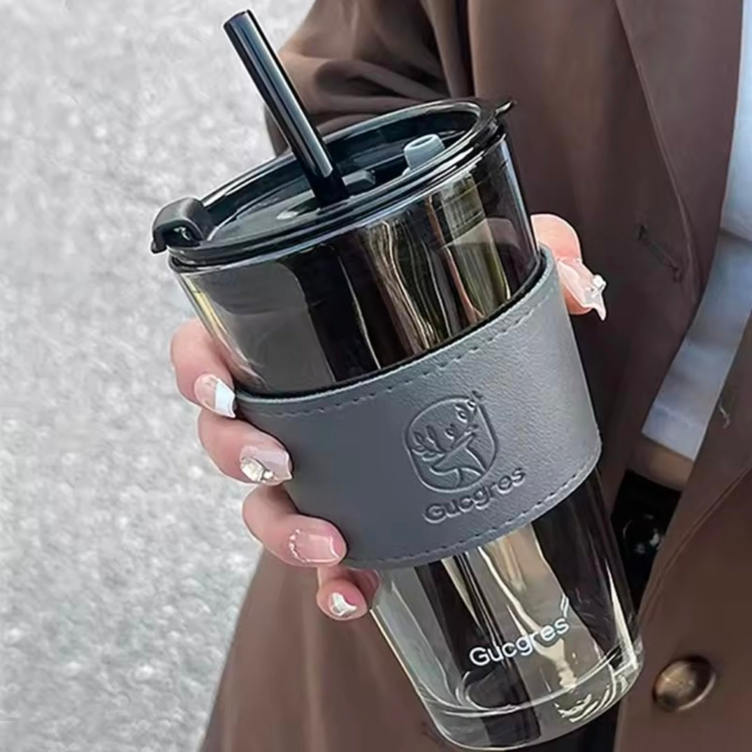 450ML High Beauty Wind Bamboo  Glass Cup Summer Straw Large Capacity Women's Straw Cup