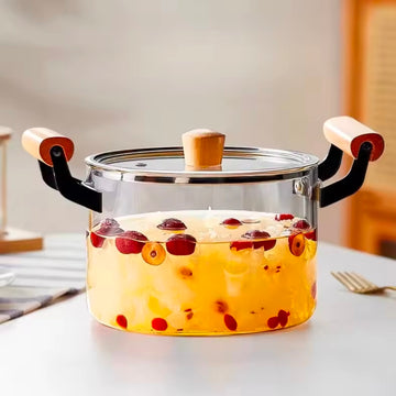 Flameproof Glass Saucepan Explosion-Proof Noodle Pot, Heat Retention Soup Maker, Transparent Kitchen Cooking Pen Easy Clean