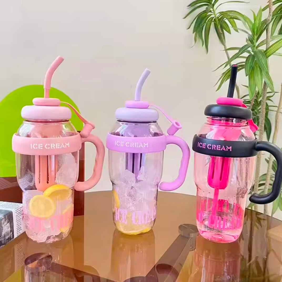 Large Capacity Straw Water Bottle for Girls Student Summer Tea Water Separation Portable High Aesthetic Value Tea Water Bottle