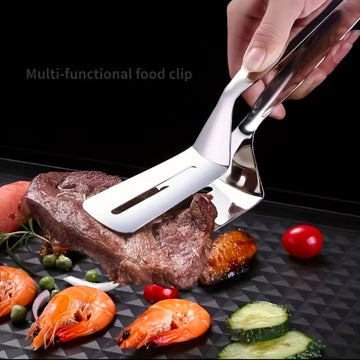 Stainless Steel Fish and Meat Tongs Multi-Functional for Grilling Frying Pancakes and Bread With Non-Sip Hand
