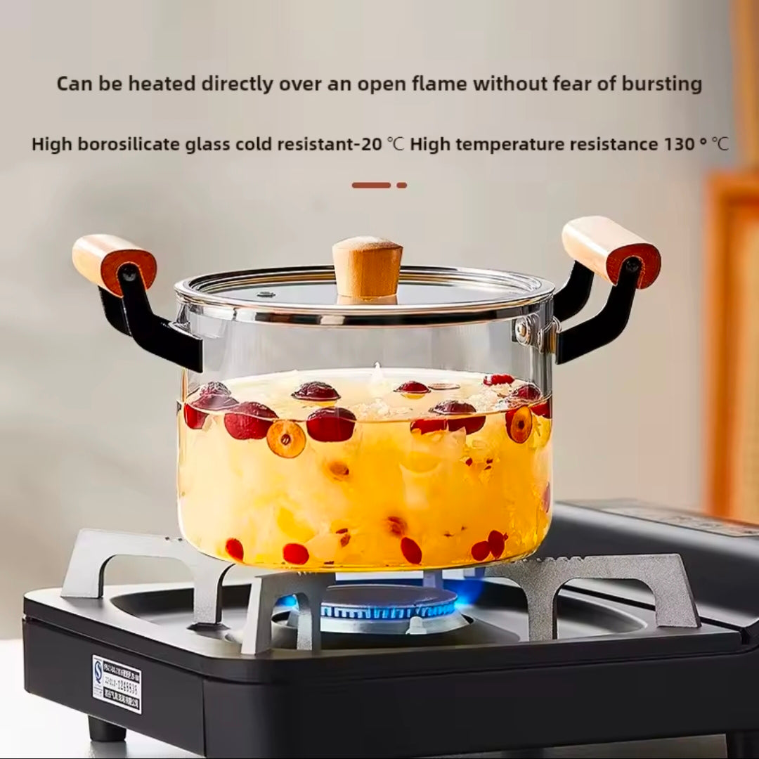 Flameproof Glass Saucepan Explosion-Proof Noodle Pot, Heat Retention Soup Maker, Transparent Kitchen Cooking Pen Easy Clean