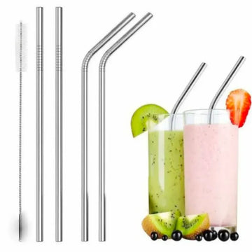 Stainless Steel Metal Drinking Straw Reusable Straws - 4 Pcs Set