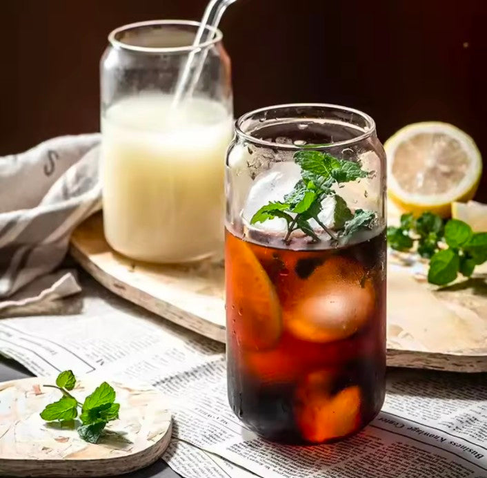 Glass With Wooden Lid and Straw Transparent Milk Tea Cup Glass Drinking set Milk Mocha Cap for Cocktail Whiskey