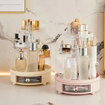 360° Rotating Cosmetics Organizer, Dust Proof Dressing Table Storage Rack, Cosmetics Drawer Organizer