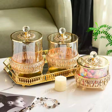 Modern Light Luxury Metal & Glass  Candy Jar-Decorative Storage Tank for Living Room Creative Home Decoration With American St