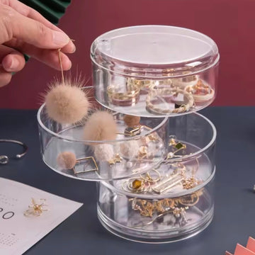 Rotating Jewelry Storage Box Makeup Storage Rack Bracelet Earring Round Plastic Organizer Boxes Holder Display Rack With Cover