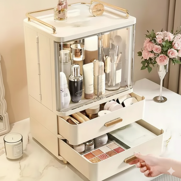 Cosmetics Storage box Desktop Large Capacity Makeups Organizer Countertop Dustproof Cosmetic Skincare Storage for Home Bathroom