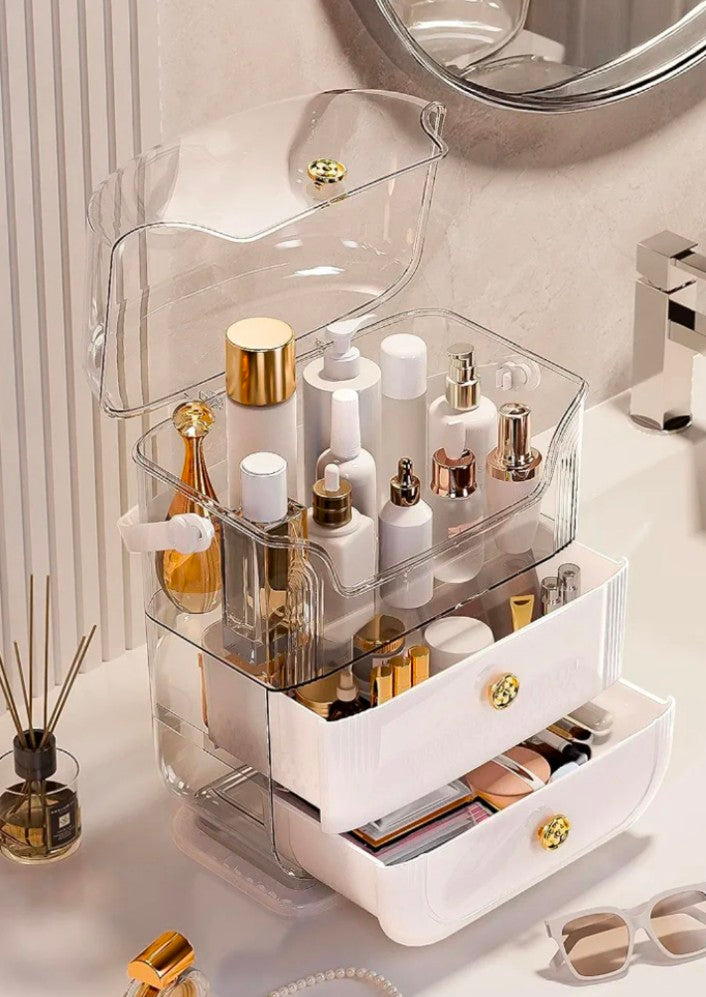 High-End Rotating Makeup Organizer With Mirror All-in One Desktop Storage for Brushes Lipsticks Eyeshadows