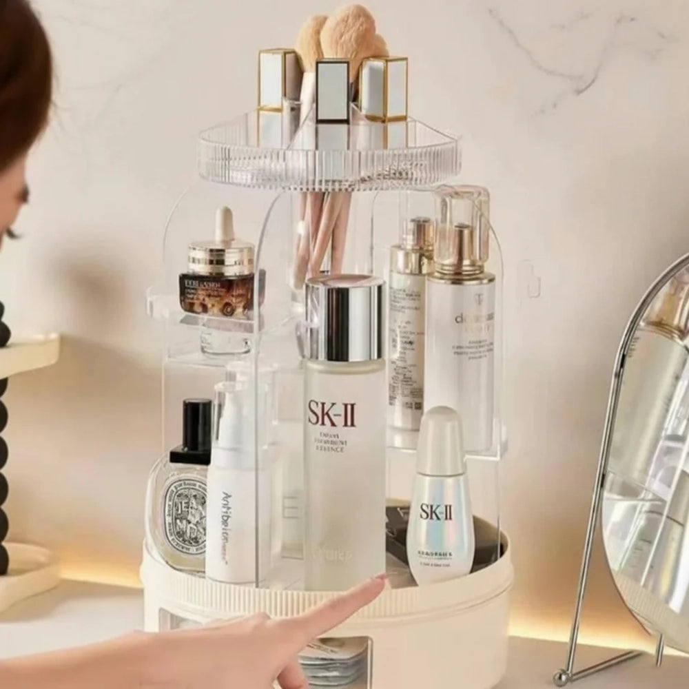 360° Rotating Cosmetics Organizer, Dust Proof Dressing Table Storage Rack, Cosmetics Drawer Organizer
