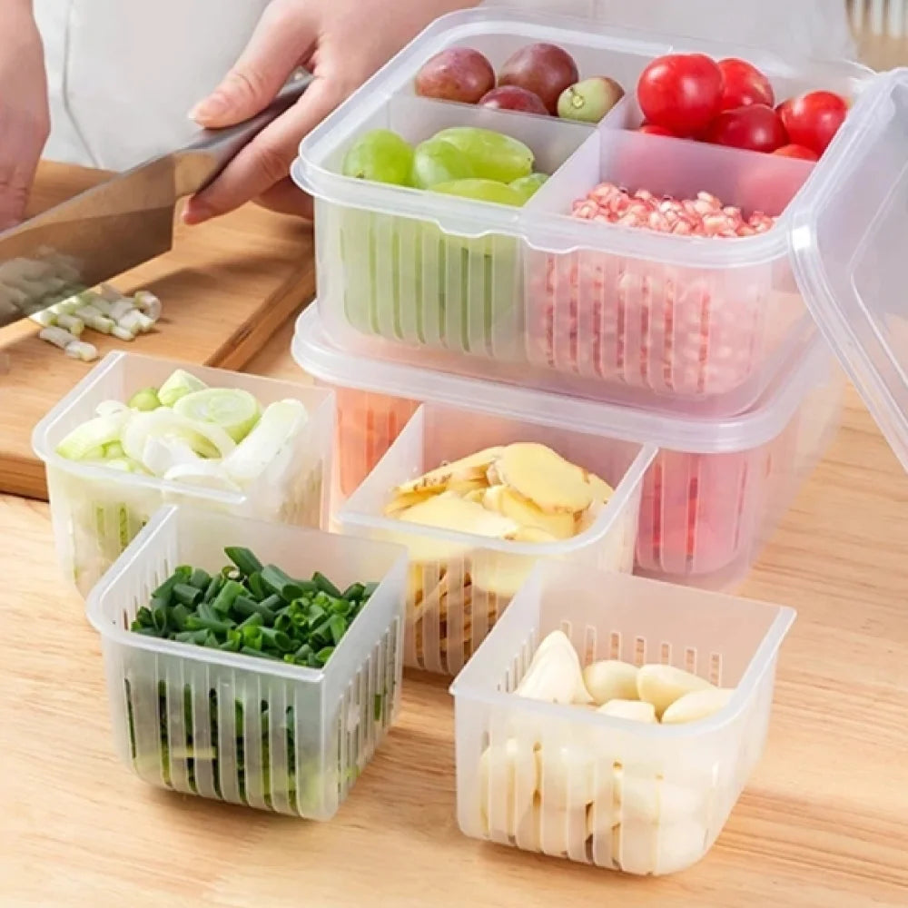 Refrigerator Storage Box 4 Grids Food Fruit Storage Box