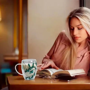 Double Wall Glass Cup 350ml Dry Flower Cup With Handle Anti-Scalding Mugs for Milk Chocolate Tea Juice Hot Cold Beverages