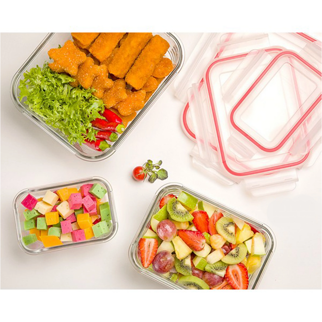 Glass Container 3 Pcs Set With Plastic