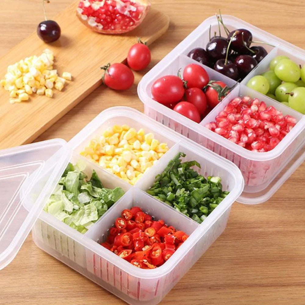 Refrigerator Storage Box 4 Grids Food Fruit Storage Box