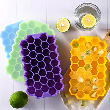 Silicone Ice Cube Mold 37-Grid Honeycomb-Shaped Large-Capacity Ice Tray Food-Grade Ice Making Reusable Ice Mold With lid