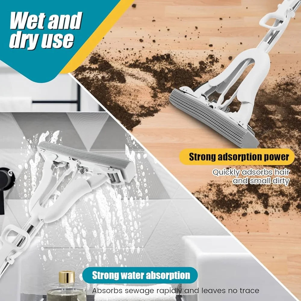 PVA Sponge Mop with Adjustable Handle and Self-Wringing