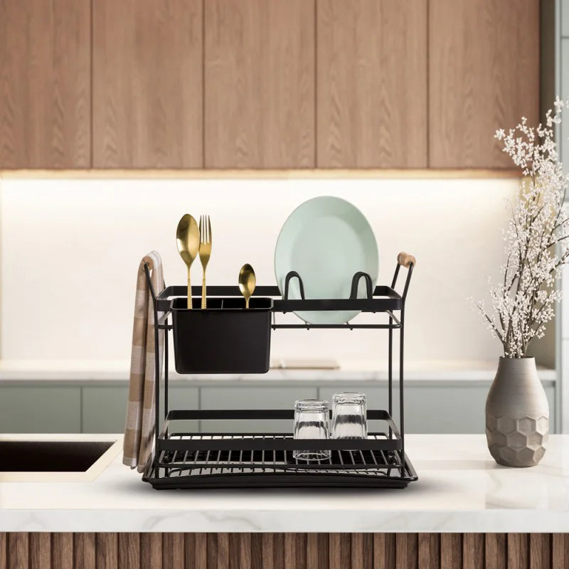 Dish Rack With Wooden Handles 2 Floors