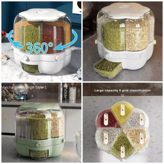 Collage of a kitchen appliance with various compartments and labels on a neutral background.