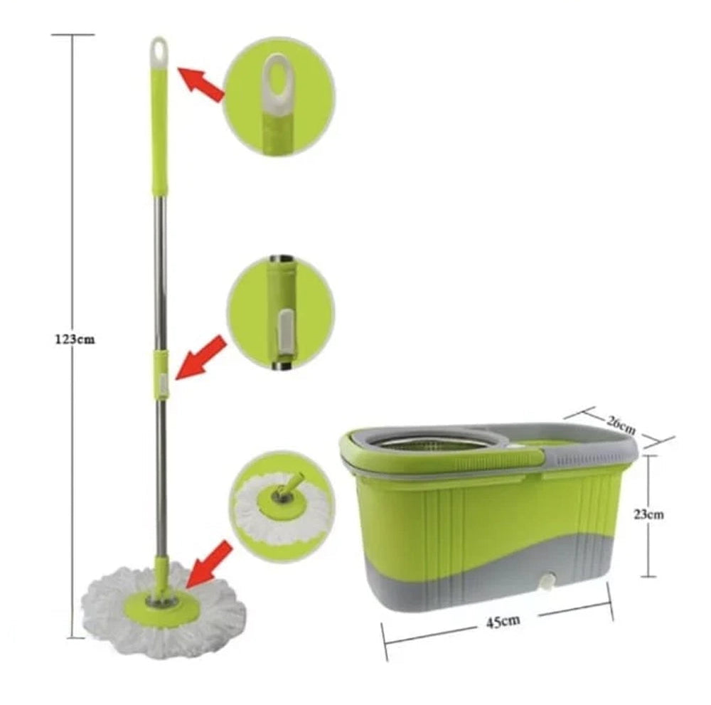Spin Mop and Bucket With Wringer Set 360 Spinning Mop Bucket System Stainless Steel Adjustable Handle For Fool Cleaning