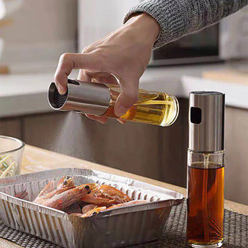 Stainless Steel Glass Oil Spray Bottle Pump for Oil-Control Kitchen Olive Oil-Sprayer Pot Bottle Dispenser 250 ML