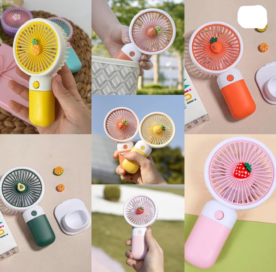 Collage of small handheld fans with colorful designs held by people.