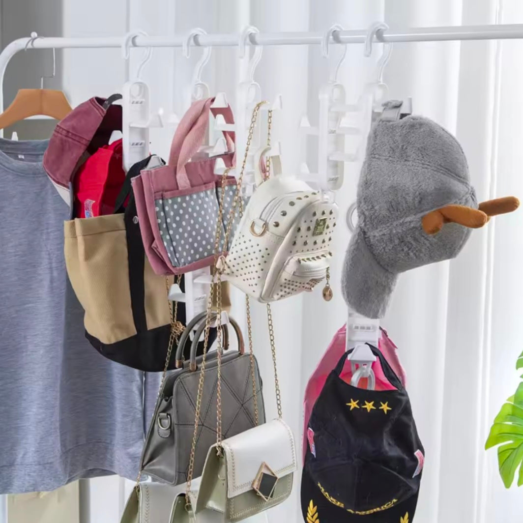 Storage artifact wardrobe storage multifunctional clothes hanger with no trace hanging bag rack, hat door, no punching hanging h