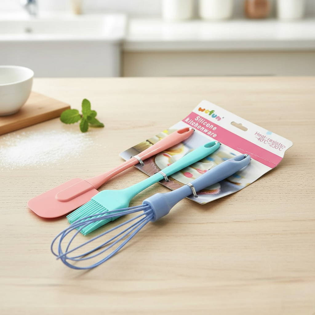 Baking Tools Silicone Spatula Egg Whisk Home Day Cream Scraper Silicone Pastry Brush Kitchen Accessories (3Pcs) Set