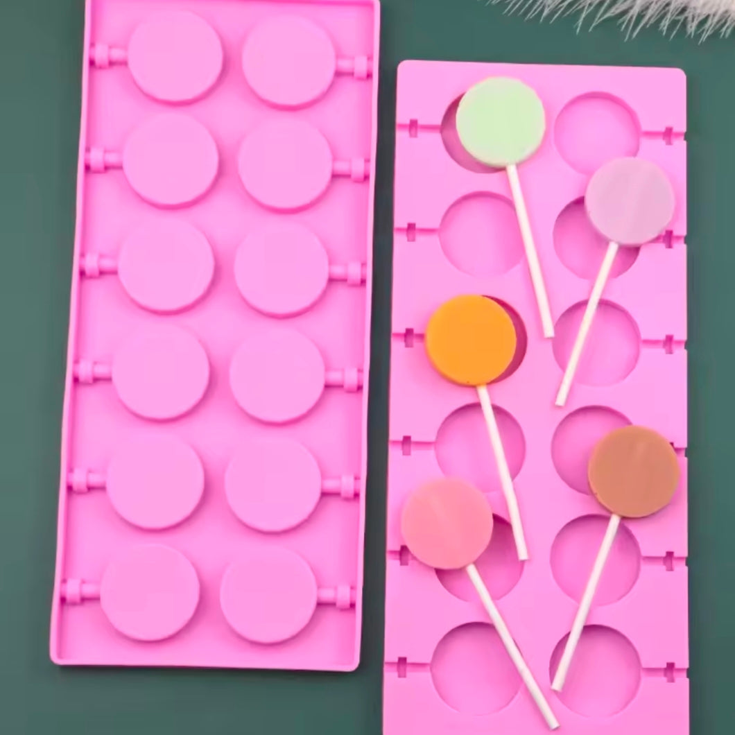 5cm Large Round Silicone Lollipop Molds Chocolate candy pop Fondant Mould sugar lolly cake biscuit bakeware 8 hole with sticks