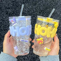 Kawaii Water Bottle For Coffee Juice Tea Cute Tumbler Glass Cup With Straw Lid Portable Reusable Drinking Bottle Straw Water Cup