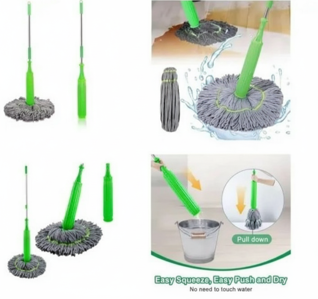 Dehydrated Mop 2- in- 1 Self- twist 360 Degree Rotation Ultrafine Microfiber Heads Water   Mop Stain - Removing Upright Storage Mop
