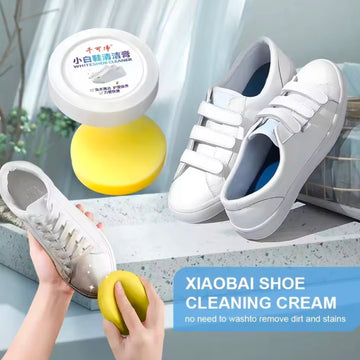 White Shoes Cleaning Cream 120g Stains Remover Whitening Formula Waterless Cleanser for Sneakers Leather Shoes with Wipe Sponge