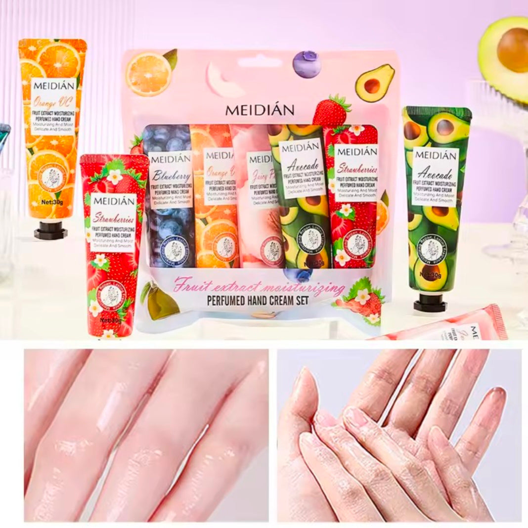 Meidian Fruit Fragrance Hand Cream Bag Set 5-Pack Moisturizing and Hydrating Hand Cream Set Autumn and Winter Prevents Dryness and Cracking Hand Care Cream Set Skin Softening and Nourishing Hand Moisturizing Cream Combination Pack Christmas Gift Birthday