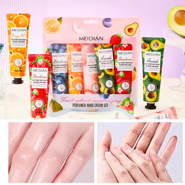 Meidian Fruit Fragrance Hand Cream Bag Set 5-Pack Moisturizing and Hydrating Hand Cream Set Autumn and Winter Prevents Dryness and Cracking Hand Care Cream Set Skin Softening and Nourishing Hand Moisturizing Cream Combination Pack Christmas Gift Birthday