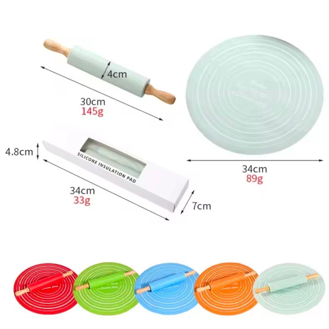 Silicone Dough Mat And Non-stick Rolling Pins Set Kneading Pad Anti-Slip Pastry Boards For Pizza Pastry Bread Baking Tools