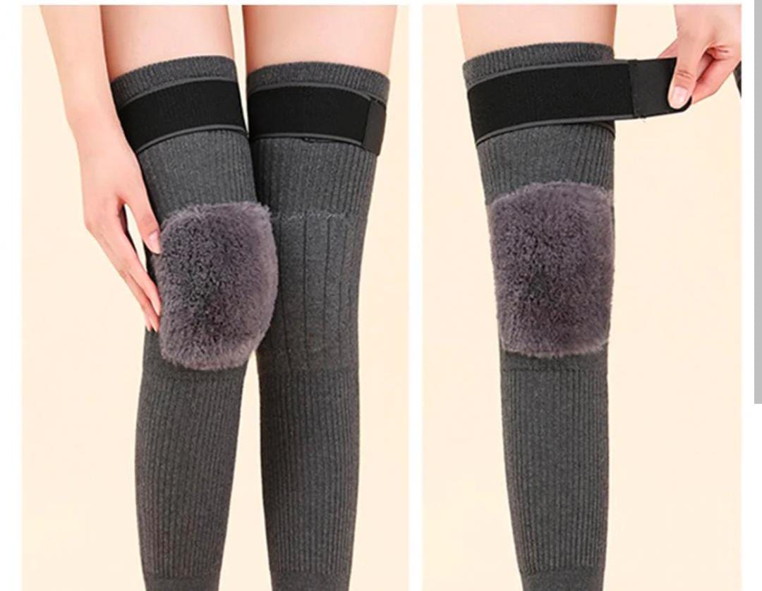 1 Pair Thermal Knee Sleeve Non-Slip Elastic Wool Cashmere Knee Brace Support Protector Knee Warmer Pads Legging Stockings Wraps
