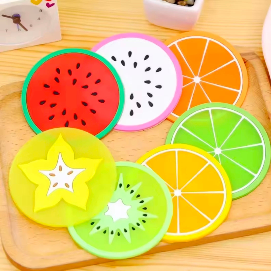 Creative Fruit Soft Rubber Round Coasters Pvc Non-slip Heat Insulation Coaster Anti-scald Table Mat Cup Mats Kitchen Things