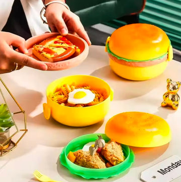 Cute Double-layer Hamburger Lunch Box Food-grade for Students and Children Microwaveable Bento Box