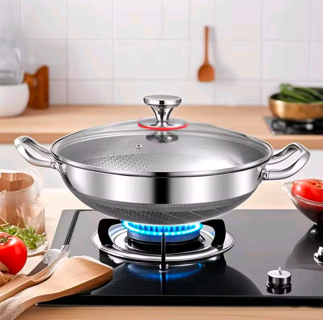 304 Stainless Steel Non-Stick Frying Pan – 28cm Honeycomb Wok