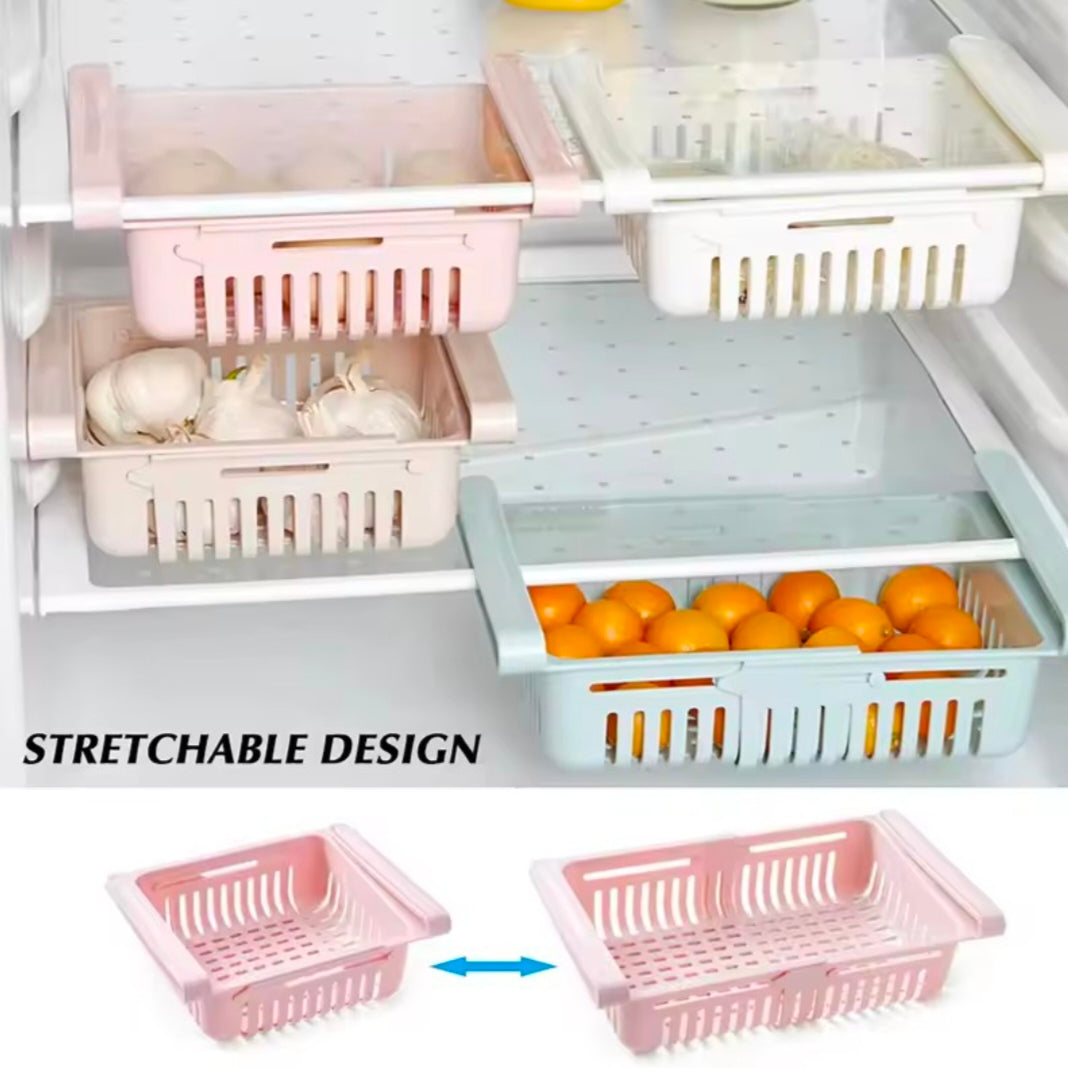 Refrigerator Storage Basket Adjustable Stretchable Refrigerator Partition Storage Rack Multi Functional Flexible Storage Basket