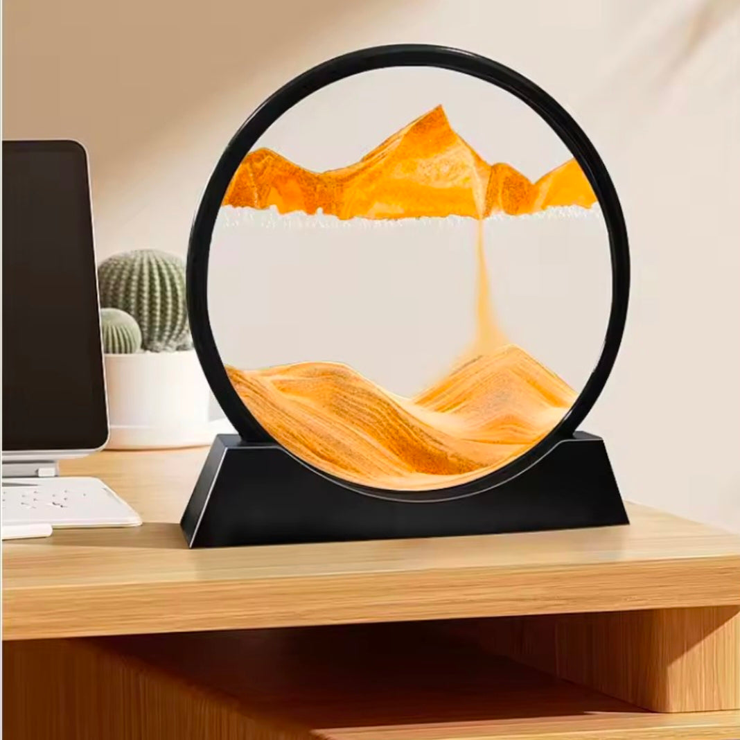 7-inch Circular Glass Deep-sea Sand Landscape Painting Decoration 3D Hourglass Flowing Sand Art Painting Office Home Decoration