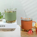 350 ml Glass Sipper Cup With Handle Lip & Straw Leak Proof